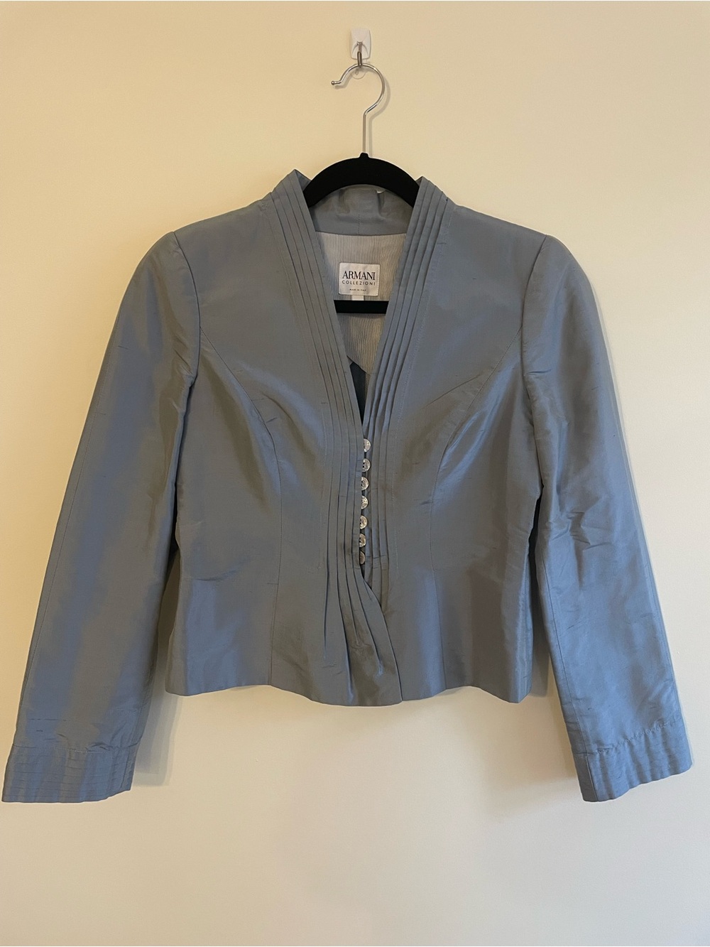 Pristine Armani Collezioni Silk Pleated Evening Jacket Slate Blue